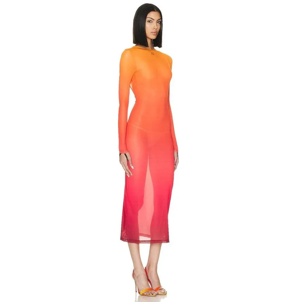 Courreges 2nd Skin Dress In Gradient Sunset in Orange XSmall New Womens Bodycon - Picture 3 of 16